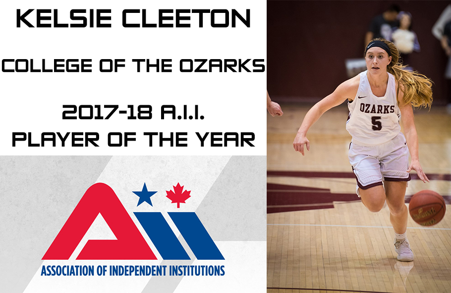 College of the Ozarks' Kelsie Cleeton Double Award Winner for A.I.I. Women's Basketball 2017-18 Season